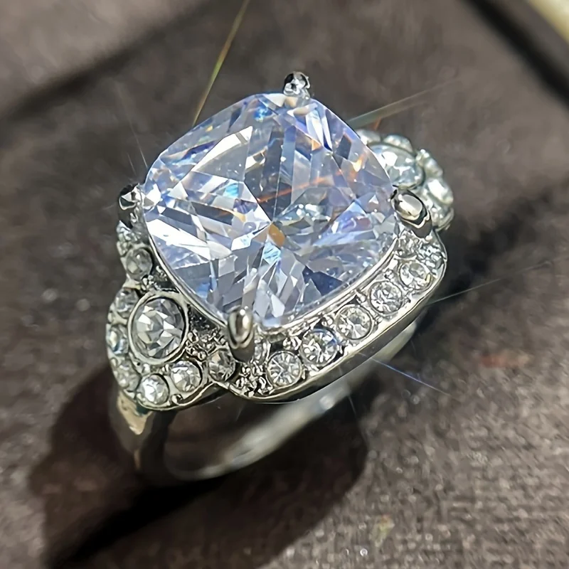 

Women's jewelry elegant square round silver white artificial gemstone ring fashion metal party ring