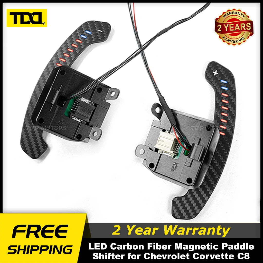 TDD LED Carbon Fiber Steering Wheel Magnetic Paddle Shifters Extension For Camaro Chevrolet Corvette C8 New Shift Paddles