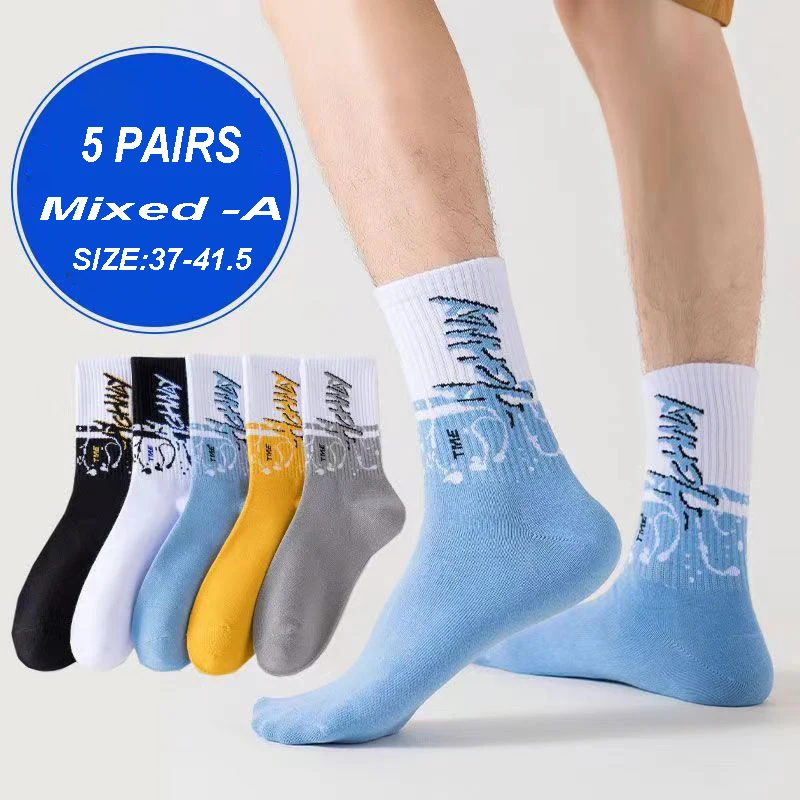 5 Pairs High Quality Men Socks Colourful Happy Casual Long Socks Autumn Winter Men Women Fashion Sokken Sport Skateboard Socks