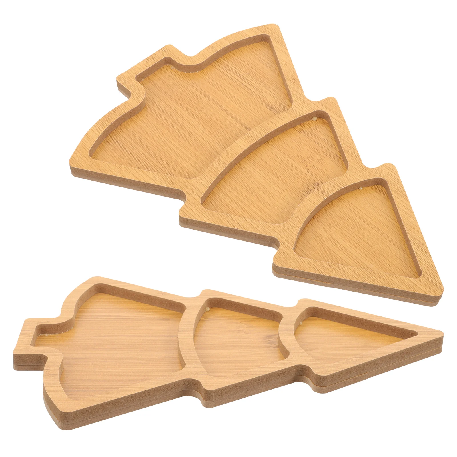 

2pcs Wooden Tray Christmas Tableware Dried Fruit Snack Multi-grid Wooden Tray Multifunctional Home Fruit Plate For Cheese Fruits