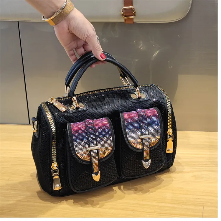 Leder-Handtasche Neue Mode Boston Pailletten-Schultertasche Große Kapazität Crossbody-Taschen für Damen – Detail 12