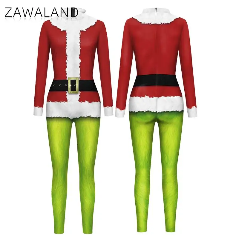 Zawaland-Costume de monstre vert de Noël pour hommes et femmes, combinaison de cosplay, impression 3D, costume de batterie Zentai sexy, vêtements de fête de vacances