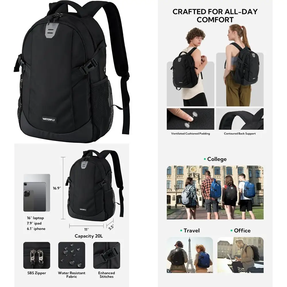 

Compact 20L Unisex Daily Commuter Backpack: Versatile EDC, Hiking, Gym Sack in Black