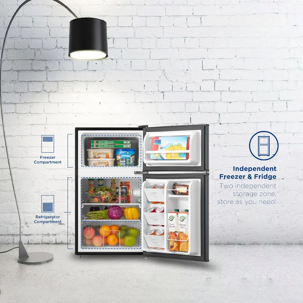 Mini refrigerador de dos puertas con congelador de 3,2 pies cúbicos, acero inoxidable, E-star