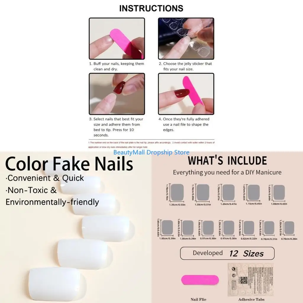 40JD 24Pcs Elegant Short Square Press on Glossy False Easy To Apply False for Women Seeking Styles And Comfort
