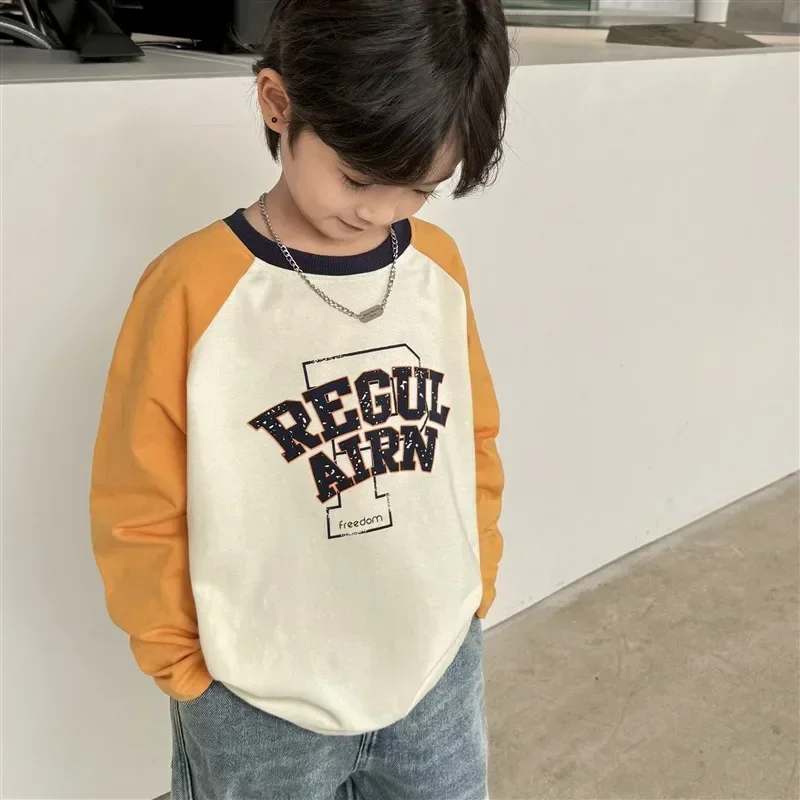 Korean Style Cotton Long-sleeved Boy T-Shirt 2024 Spring and Autumn New Boys Style Base Shirt Top Children's Tops image 6