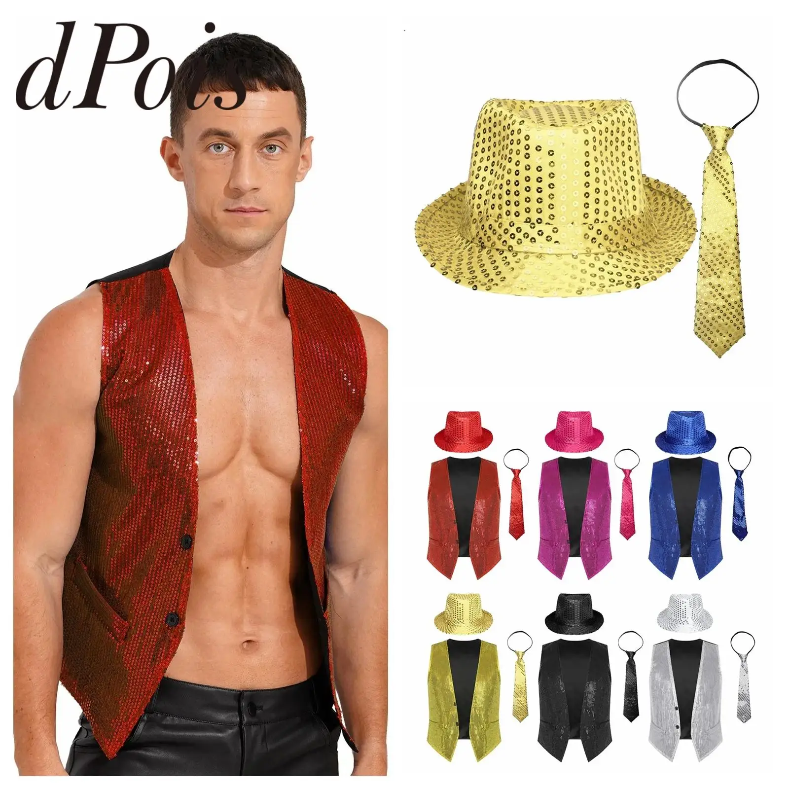 

Men's Vest Shiny Glitter Jazz Dance Disco Top Blazer Sleeveless Jacket Tank Top Hiphop Festival Rave Party Performance Clothes