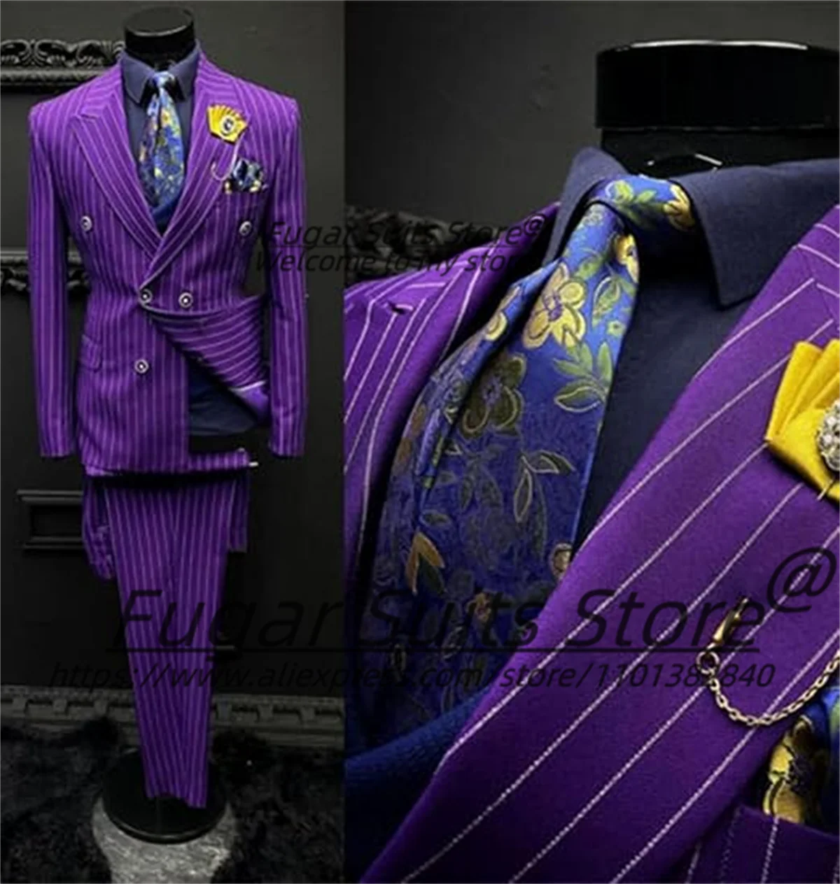 Customized Formal Stripe Men Suits Slim Fit Peak Lapel Groom Wedding Tuxedos 2 Pieces Sets Classic Male Blazers Prom Ropa Hombre