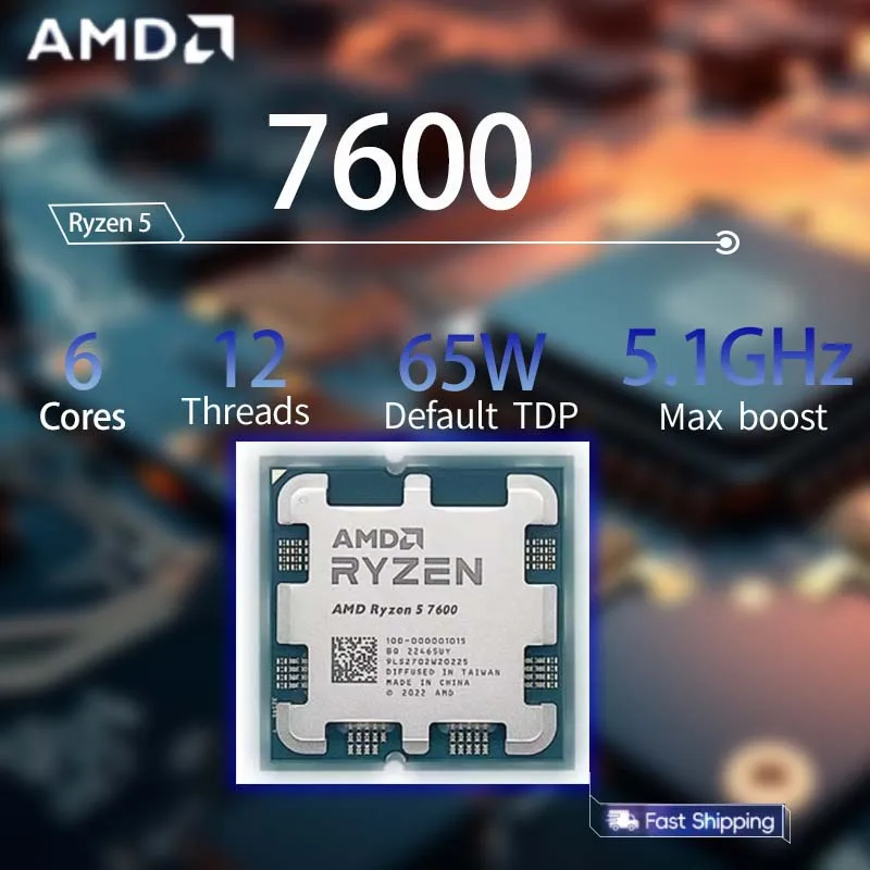 

AMD Ryzen 5 7600 CPU R5 7600 5.1GHz,6-Core,12-Thread, 5NM,L3=32M Socket AM5 CPU processor
