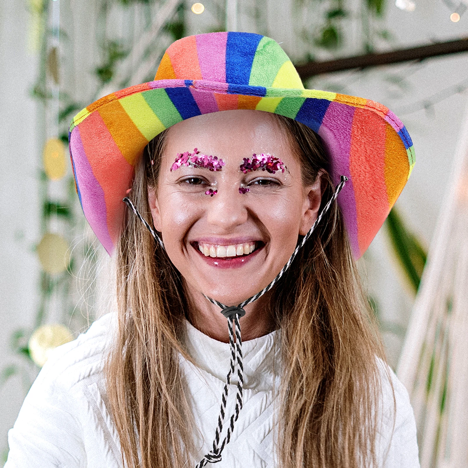 

Rainbow Cowboy Colorful Striped Denim Hat for Women Party Pride Parade Carnival Accessories Lightweight Comfortable Unique