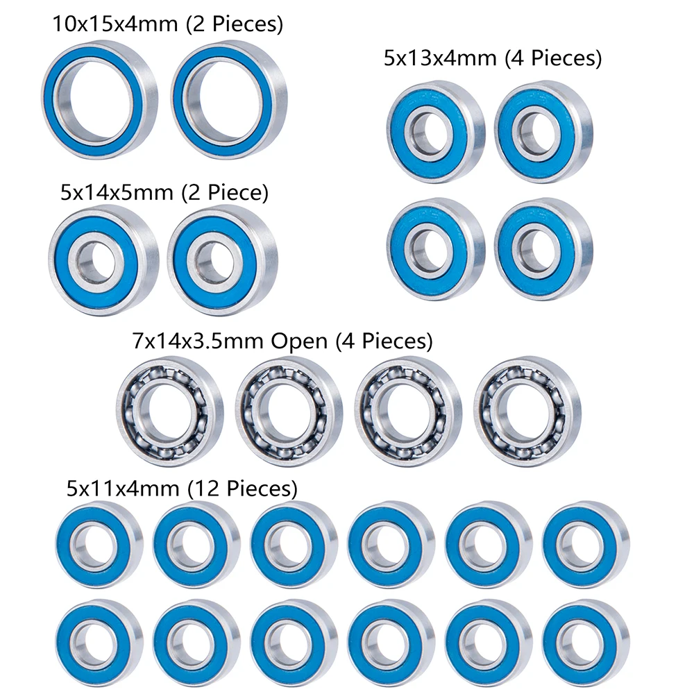 YEAHRUN 24Pcs Ball Bearing Kit Rubber Sealed For 1/10 RC Crawler Car Axial Capra Currie F9 Front and Rear Axle Bearing Parts