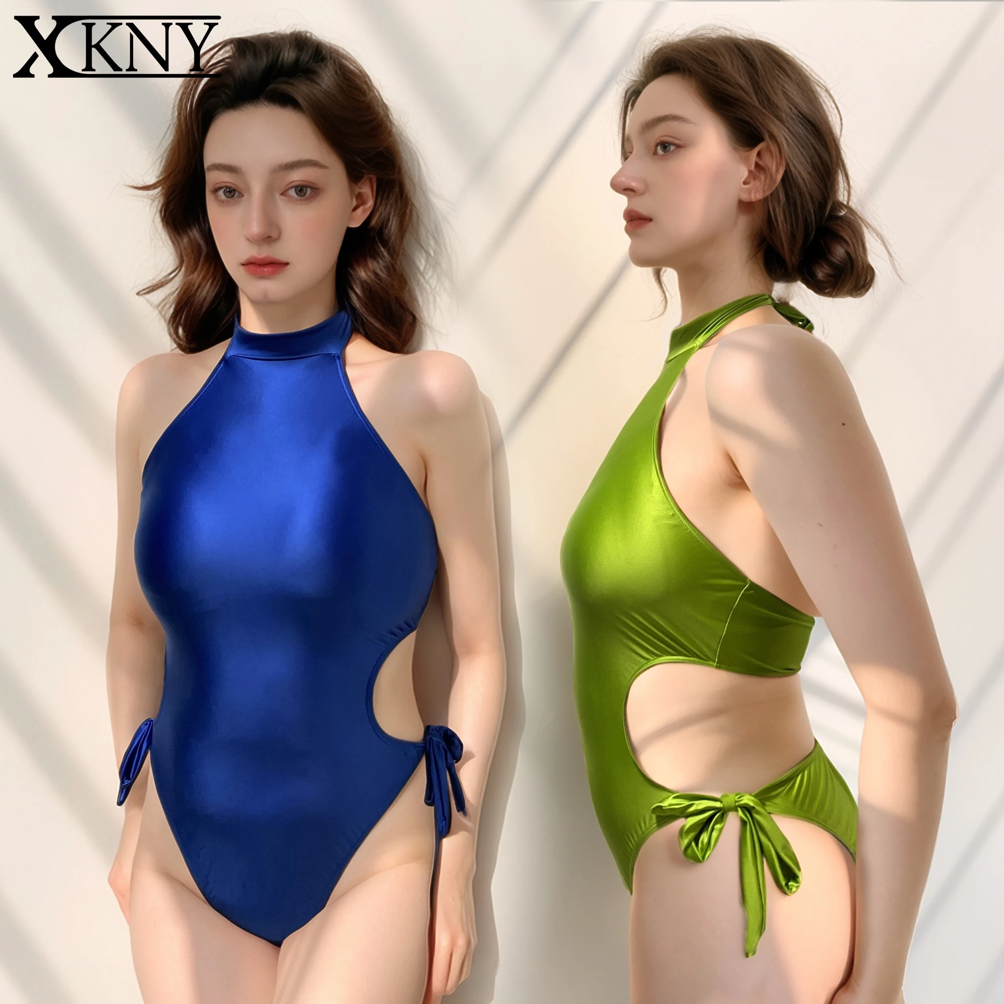 

XCKNY Glossy Series Swimsuit Smooth High Elasticity Swimsuit Integrated Neck Hanging Oil Strap Tight Swimsuit