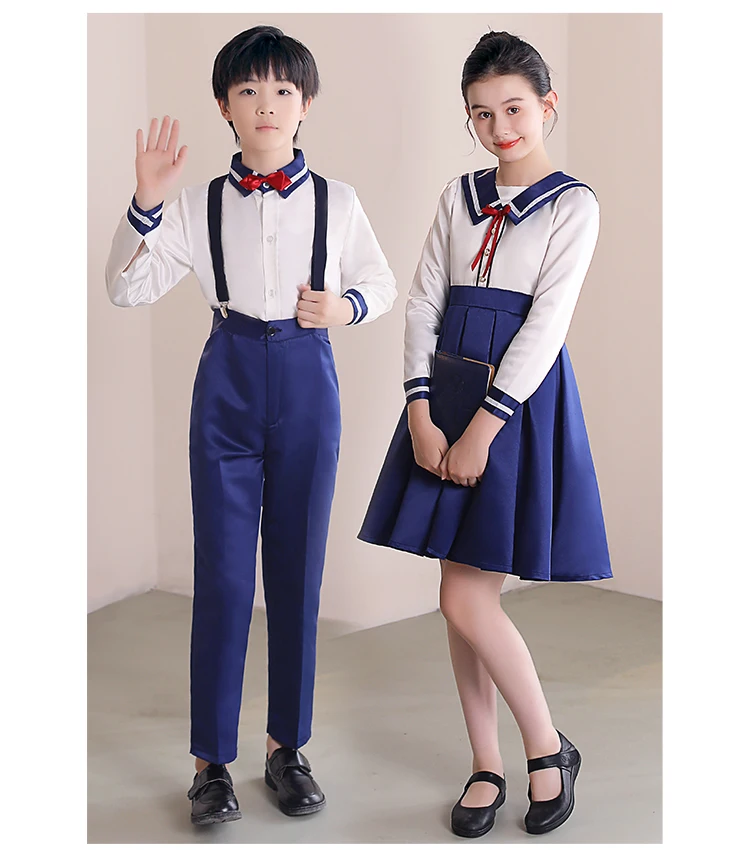 Children School Uniform Primary Students Children Chorus Costume Boys Girls Navy Skirt Sailor Outfit Chorus Costume