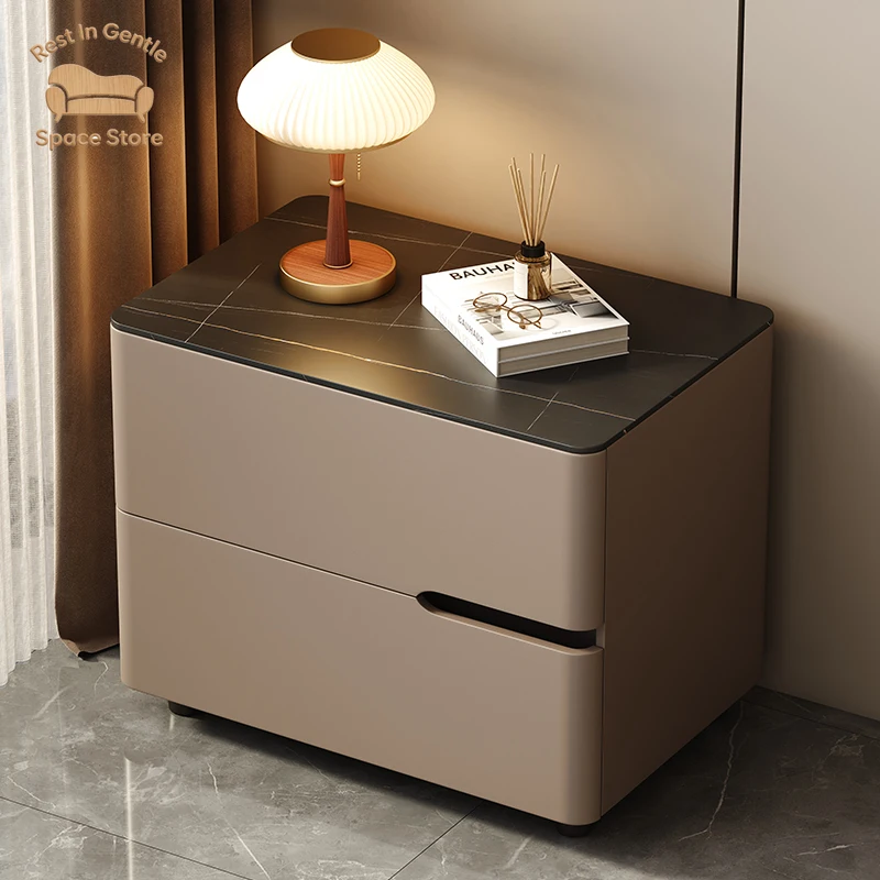 Modern simple solid wood bedside table 2025 new bedroom high-end leather minimalist light luxury bedside storage cabinet