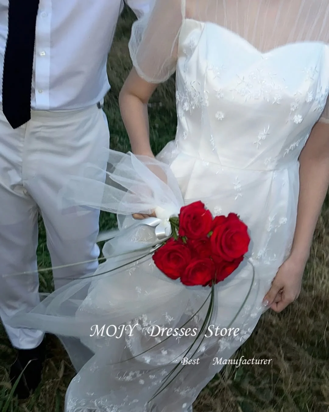 Mojy Ivory ชุดแต่งงาน Lace LACE-up A-Line ชั้น CUSTOM Made ง่ายถ่ายภาพเจ้าสาว Gowns PLUS ขนาดความยาวชั้น