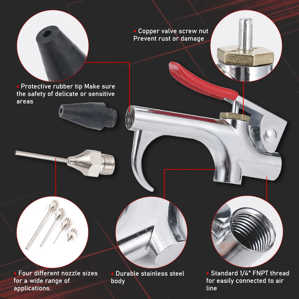 5Pcs/set Air Compressor Blow Gun Metal Tool Air Inlet Kit Spray Blower Inflatable Nozzle Pneumatic Tool Dust Cleaning Tool Kit