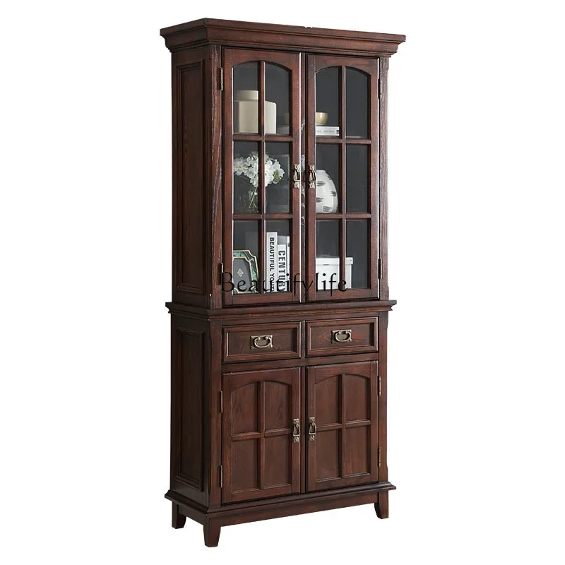 

*FG44Simple American all-solid wood wine cabinet Double door glass wine cabinet against the wall