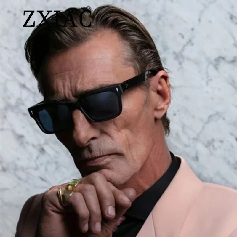 ZXIAC Fashion Trendy Metal Thick Frame Sunglasses Women Rivet Decoration Square Sun Glasses Men Casual Travel Punk Style Shades