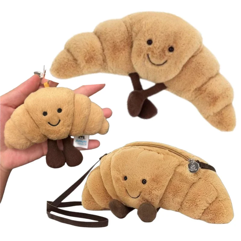 

JC Kawaii Croissant плюшевые игрушки мягкая кукла-хлеб брелок сумка через плечо мультфильм улыбающаяся еда плюшевый подарок для детей и взрослых