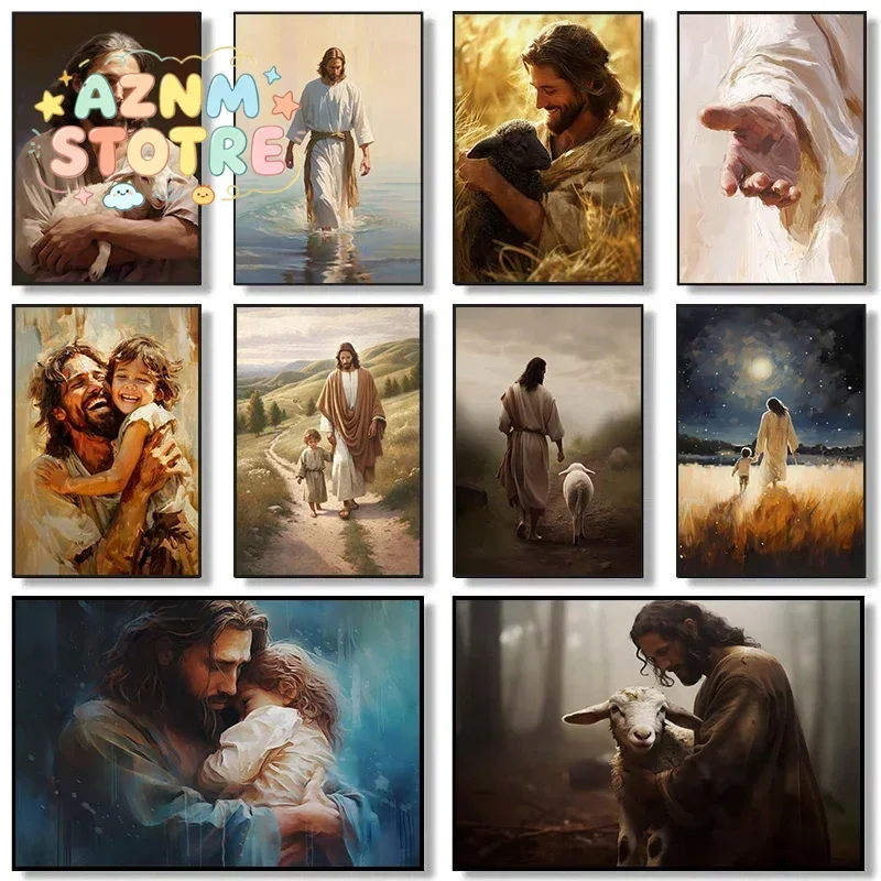 (2D canvas painting)Jesus Christ Walking on Water Hand of God Jesus Portrait Classic Retro Poster Canvas Paintings Wall Art P