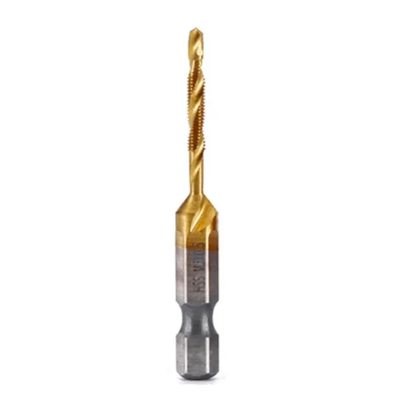 M3x0.5Mm 六角シャンクチタンメッキ HSS ねじ山メートルタップドリルビットねじ機械複合タップオープン面取りツール-AT64