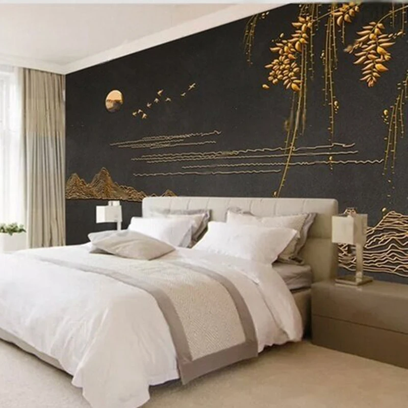 Modern and simple golden line landscape TV luxurious home decoration background wall