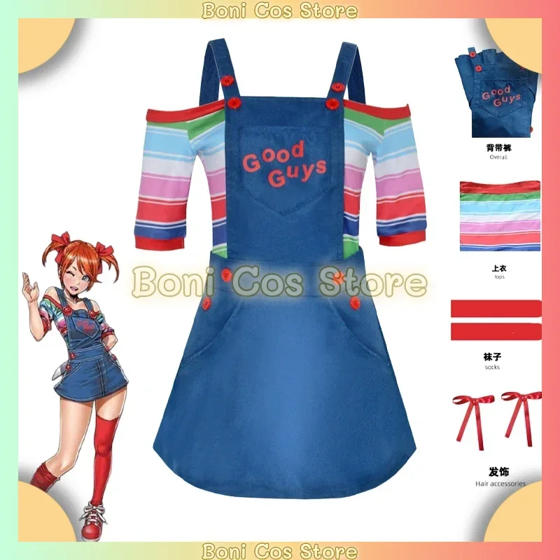 Women Ghost Doll Cosplay Chucky Costumes Outfit Adult Fancy Dresses Carnival Horror Ghost Doll Clown Costume Halloween Toy Gift view 2
