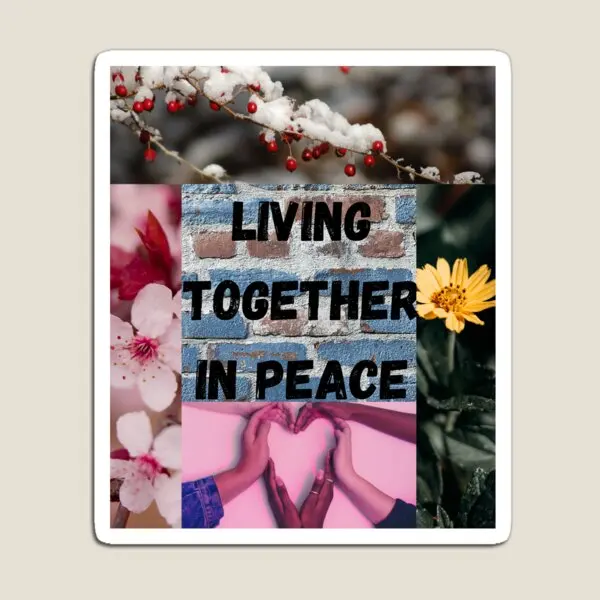 Living Together In Peace  Magnet for Fridge Organizer  Home Children Decor Funny Magnetic Colorful Kids Refrigerator Holder