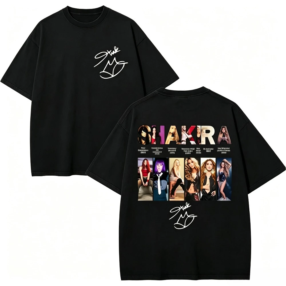Shakira World Tour Style Graphic Printed T‑shirt Summer Round Neck Pure Cotton Loose Casual Black Short Sleeve Street Tee Unisex