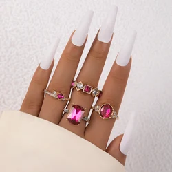 docona Simple Irregular Geometric Crystal Stone Joint Ring Set for Women Vintage Alloy Brink Ring Four Pieces Set кольцо 23642
