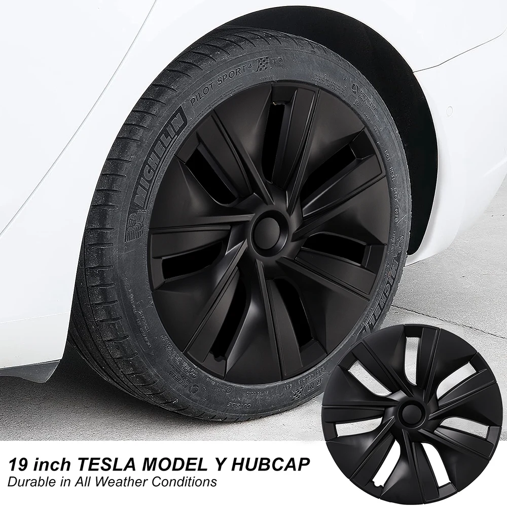 

Wheel Cover Hubcap 19 Inch Set of 4 Matte Black Fit for Tesla Model Y 2020-2023 Rim Protector Exterior Accessories