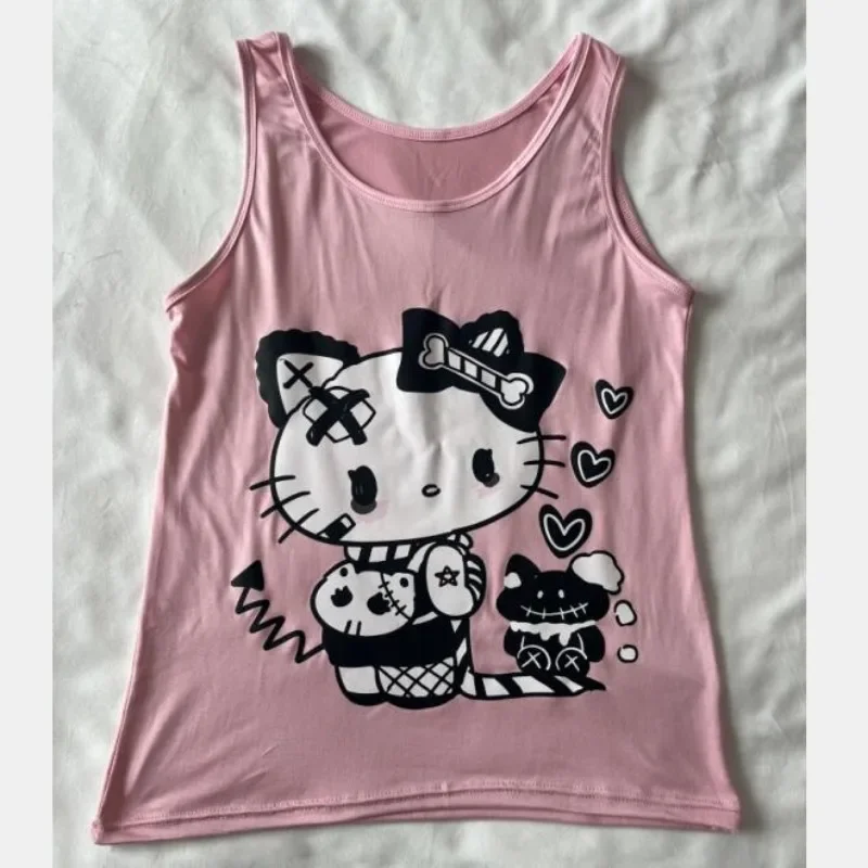 Sanrio Original Hello Kitty Y2k Tops Tank Top Women Y2k Accessories Women Clothing Cute White Crop Tee Korean Fashion Clothing