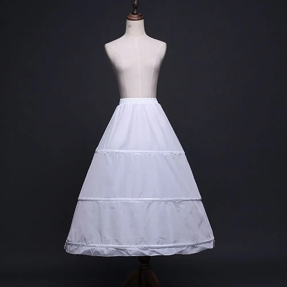 New White Petticoat 3-Hoops Long Underskirt Crinoline Flower Dress Accessories