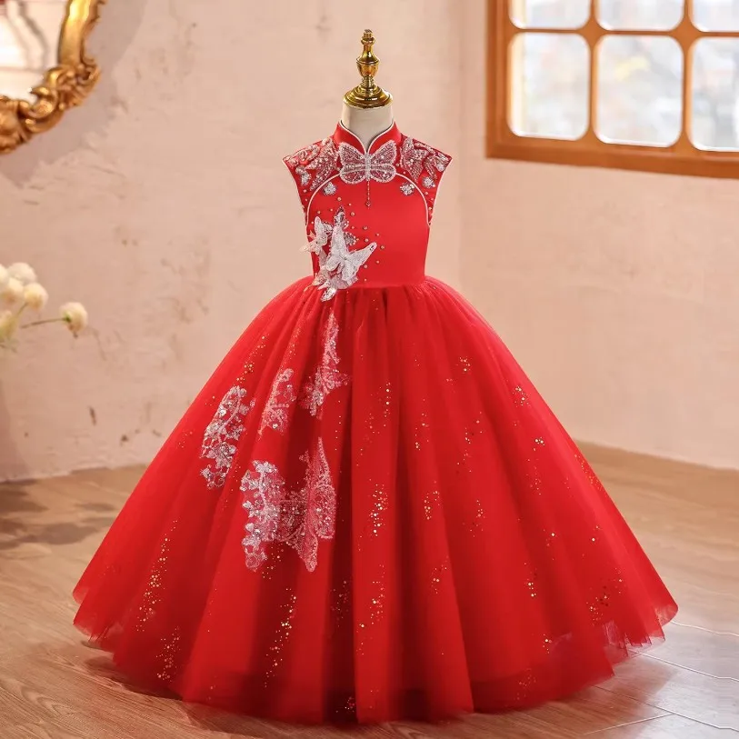 

High-End Girl Evening Dress Sequined Evening Gown Children Teenagers Formal Catwalk Host Piano Performance Vestidos A4983