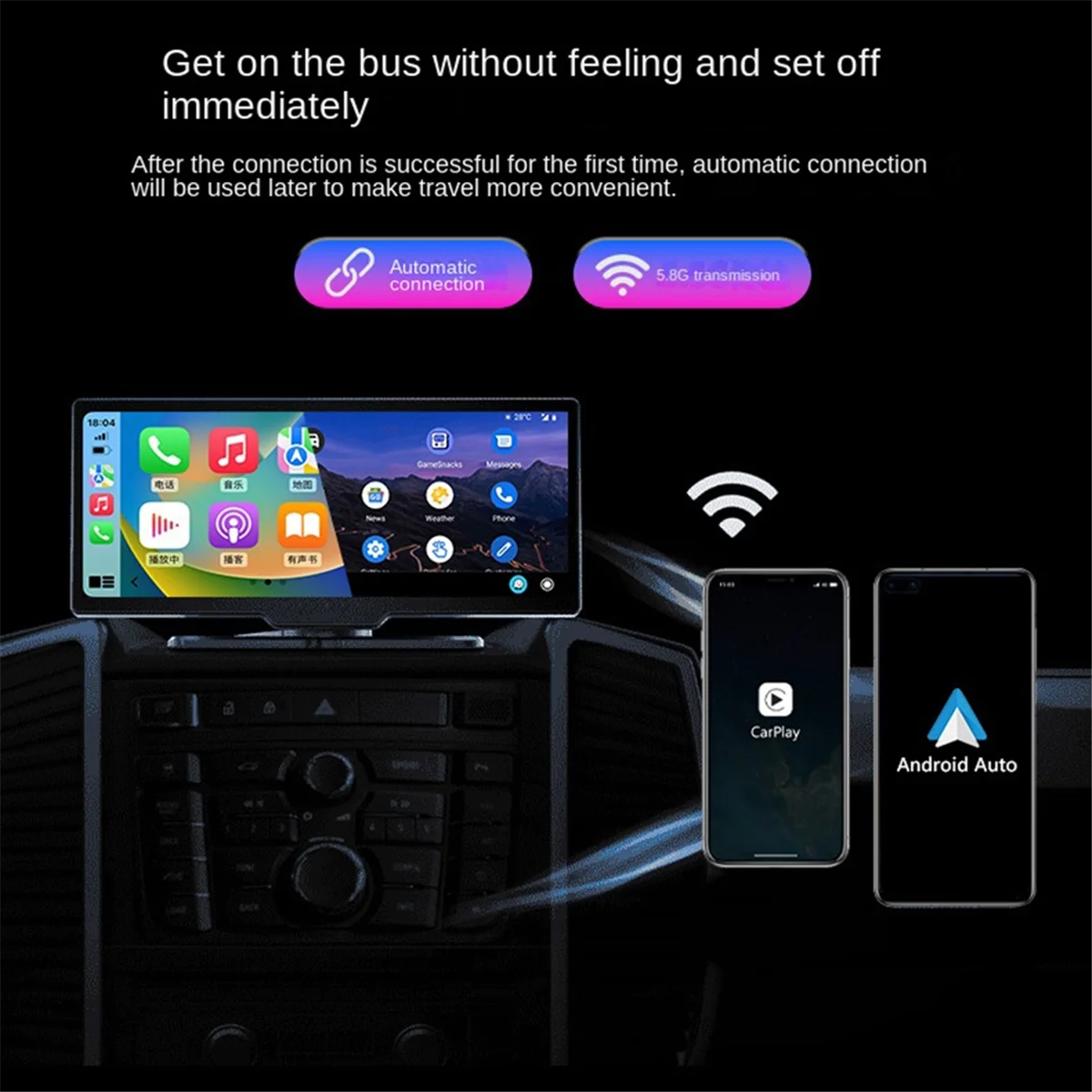 2 in 1 Wireless Carplay Adapter with RGB Lighting Car Adapter Seamlessly Convert Wired Android Auto to Wireless