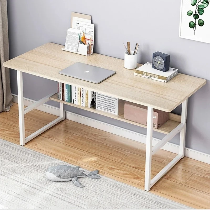 Sturdy Room Students Study Table Wide Desktop Rounded Corners Office Computer Desk With Storage Layer Simple Home Gaming Desk