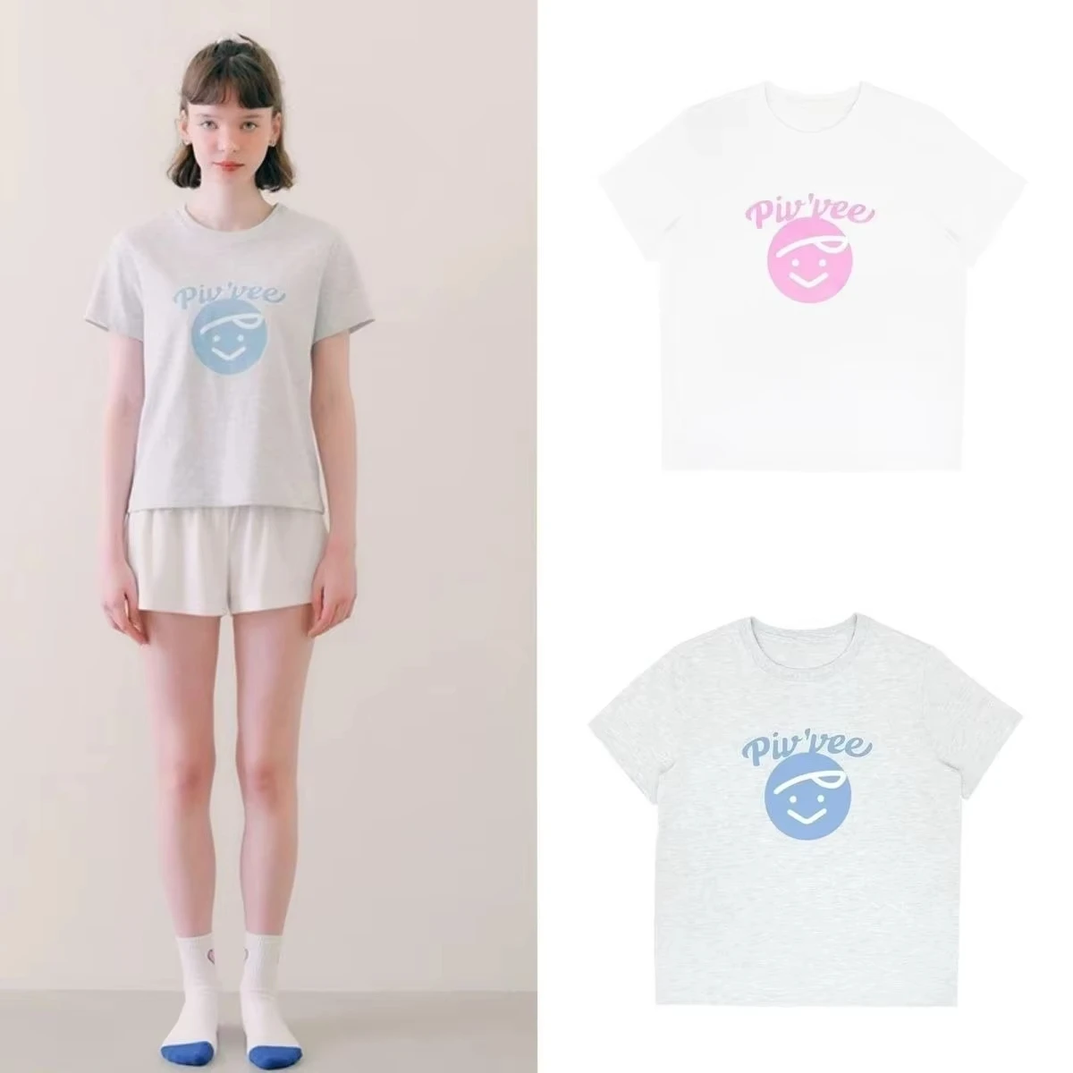 

Summer T-shirt Pi Vv Ee Golf Jersey Top Summer Golf Women's Round Neck Smiley Face Short Sleeve T-shirt Luxury Brand High End