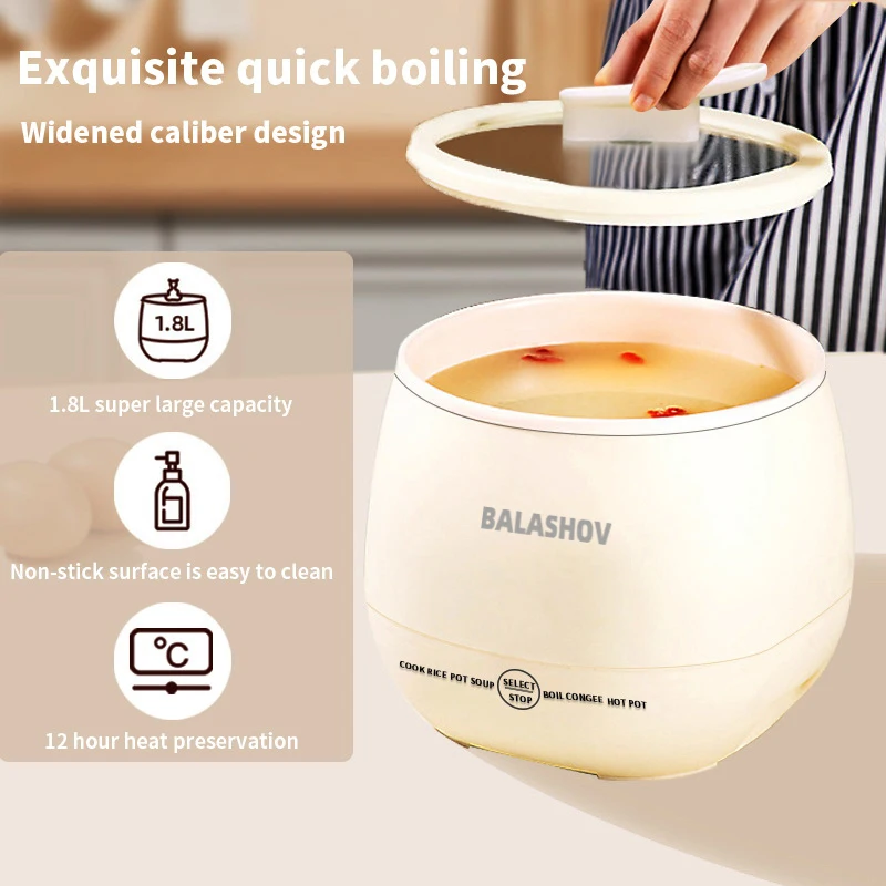 1.8L Portable Smart Rice Cooker - Multifunctional Non-Stick Rice Cooking Pot for Cooking Rice,  Soup, for Dorms & Small Kitchens