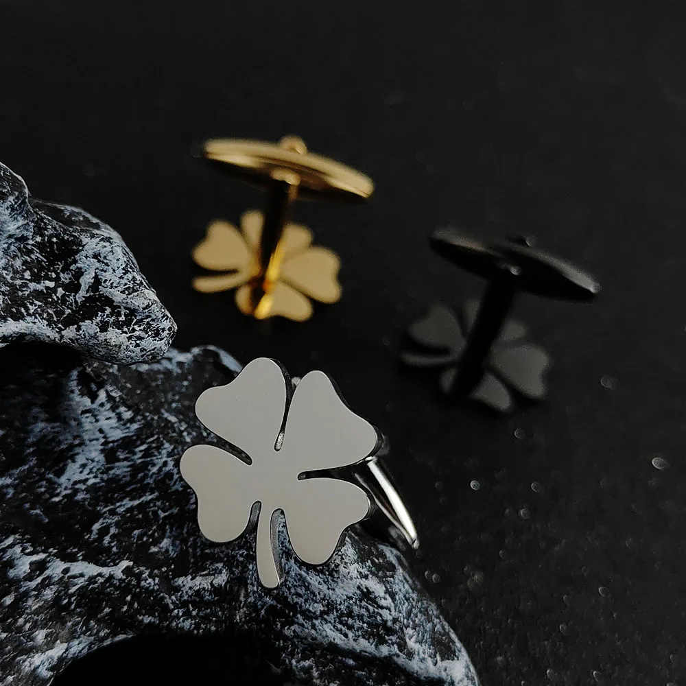 

Stainless Steel Four-leaf Clover Cufflinks for Men Cuffs Buttons Lucky French Shirt Cuff Links New Men's Suit Accessories Gifts