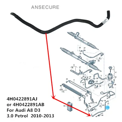 3.0 Petrol Engine Steering Power Oil Return Hose Line Pipe For For Audi A8 S8 D4 Quattro 3.0 2010-2013  4H0422891AJ