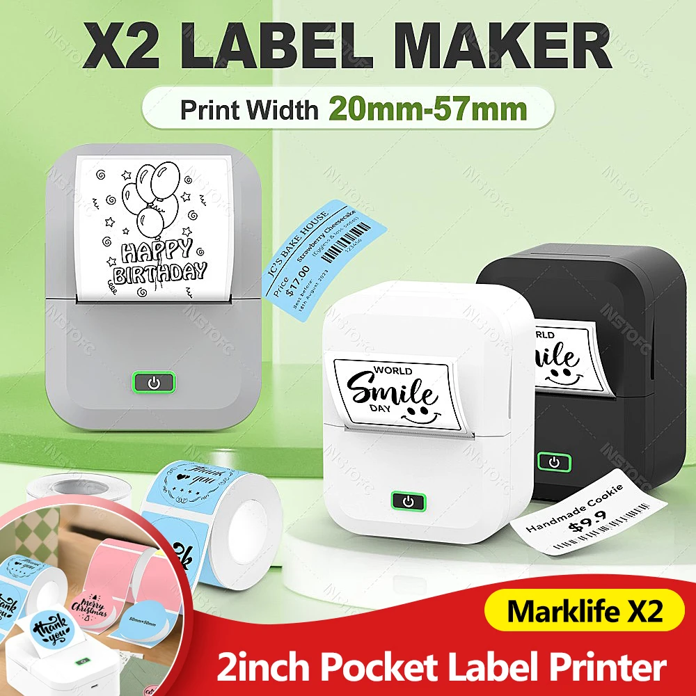 

Marklife X2 термоэтикетка, портативная наклейка, Bluetooth-принтер, RFID-бумага, рулон для одежды, дома, бизнеса, бирки, печать 20-50 мм