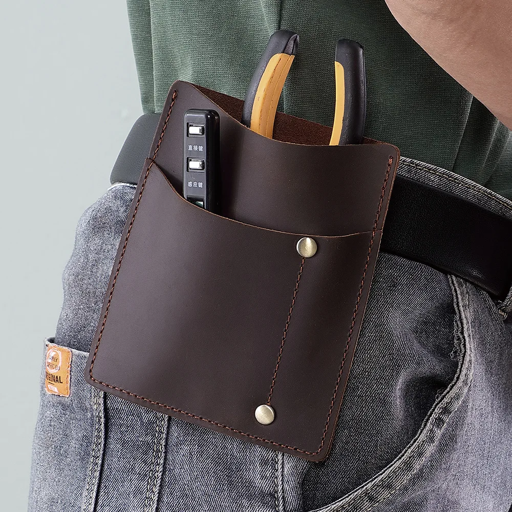 Vintage Crazy Horse Leather Waist Pack, Outdoor Tool Pouch for Flashlight & EDC Gear, Genuine Full Grain Cowhide Bum Bag, Retro