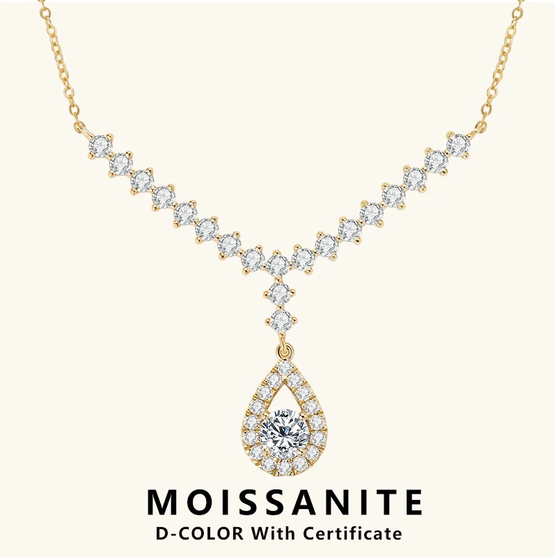 

Lnngy 925 Sterling Silver Y-shaped Chain Necklace For Women 6.5mm&3mm&2mm Moissanite Pendant Necklaces Daily Neck Jewelry Gift