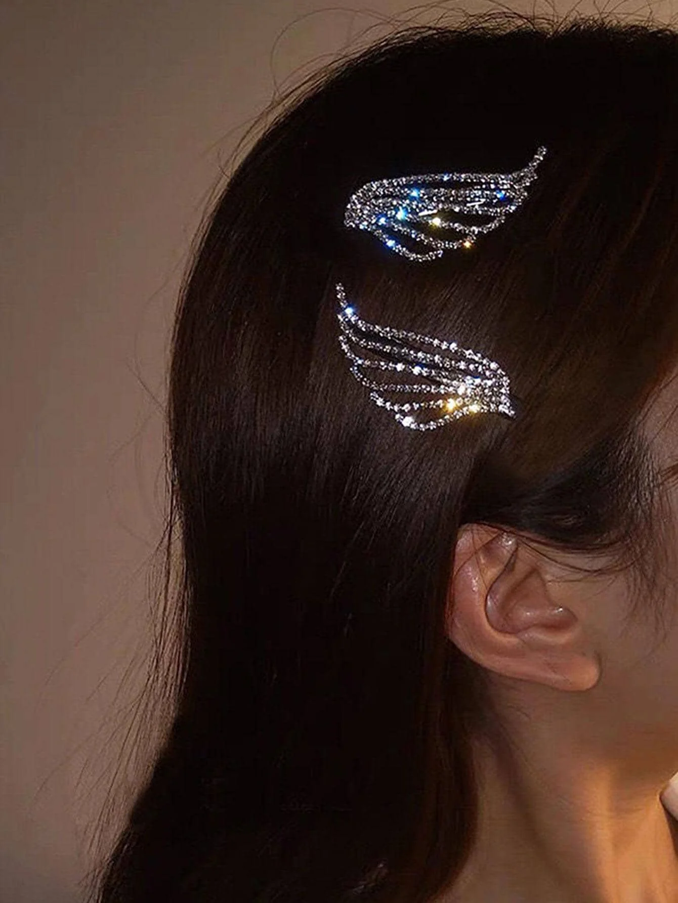 2pcs Rhinestone Wing Decor Hair Clip Elegant Claw Clips Hair Claws Hair Barrettes, School Stuff, Looks Of Party,Hair Accessories