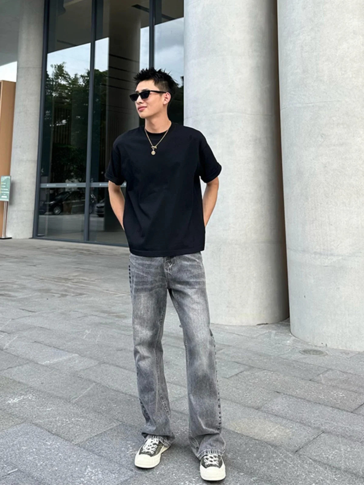 

Smoke Grey Straight Leg Men's Jeans High Street Style Slimming Flared Jeans Youthful Trendy Long Pants Denim Fabric Autumn Wear