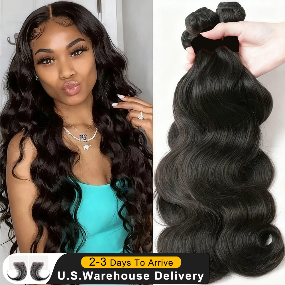 Mechones de pelo ondulado brasileño de 40 pulgadas, extensiones de cabello humano mechones de 3/4 Uds., extensiones de cabello Remy Natural/negro azabache