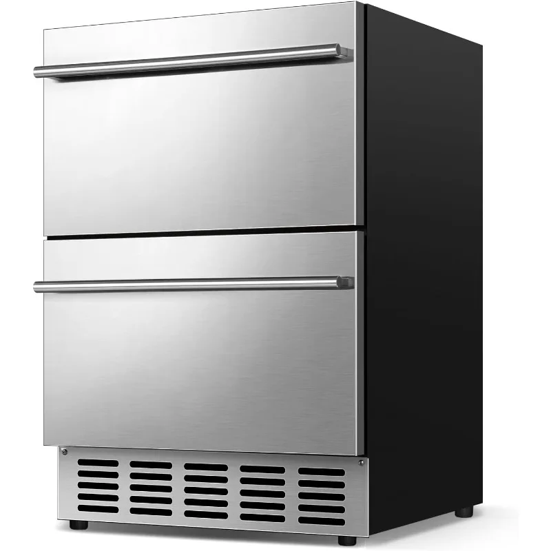 Under Counter Beverage Refrigerator 24 Inch, Outdoo r Drawer Fridge Stainless Steel with Temperature Control for Home