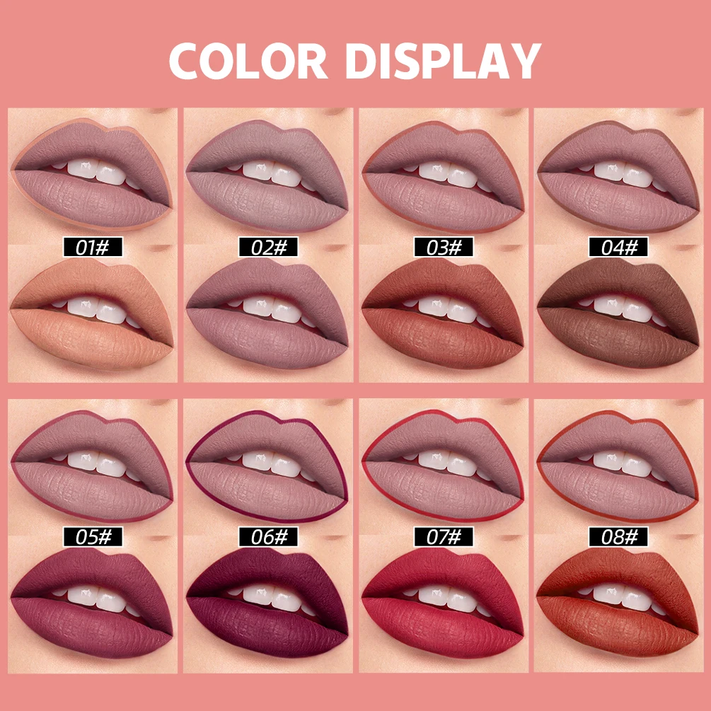 QIBEST Makeup 2 in 1 Matte Lipstick & Lip Liner Nude Lip Stick Pencil Waterproof Make up Cosmetics Lip Balm Matt Cream Lipliner