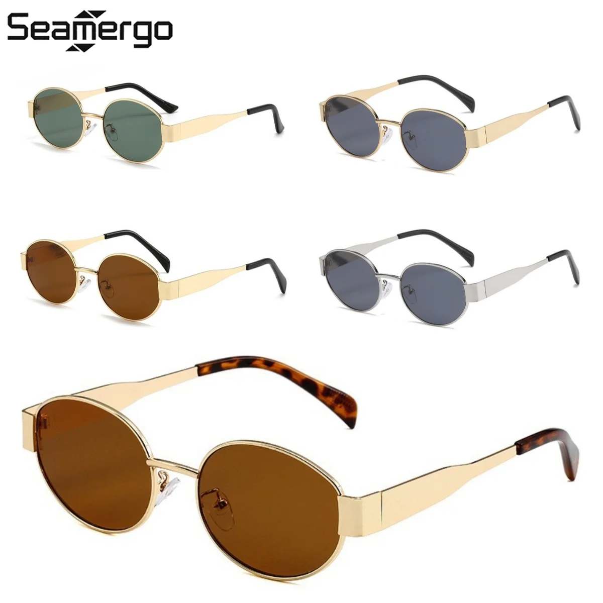

SEAMERGO New Deluxe Oval Frame Sunglasses Vintage Travel UV Sunglasses Women's Small Frame Premium Feeling Sun Glasses