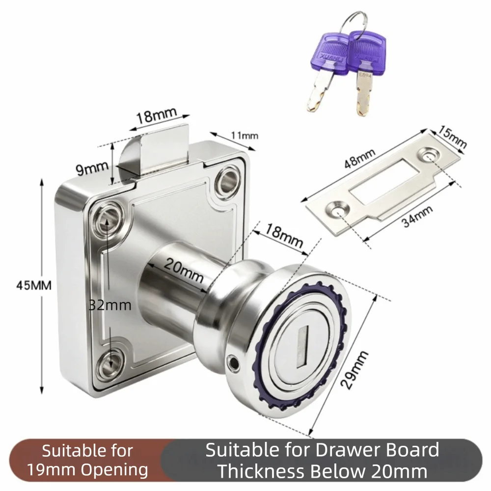 Hardware Zinc Alloy Drawer Lock 19mm With Key Furniture Lock Burglarproof Anti-Theft Wardrobe Lock Mailbox Security